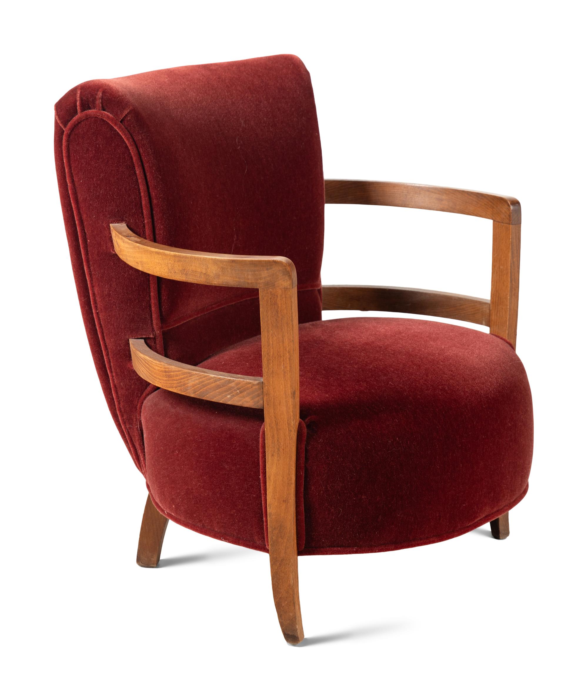 A Pair of Art Deco Velvet Upholstered Armchairs