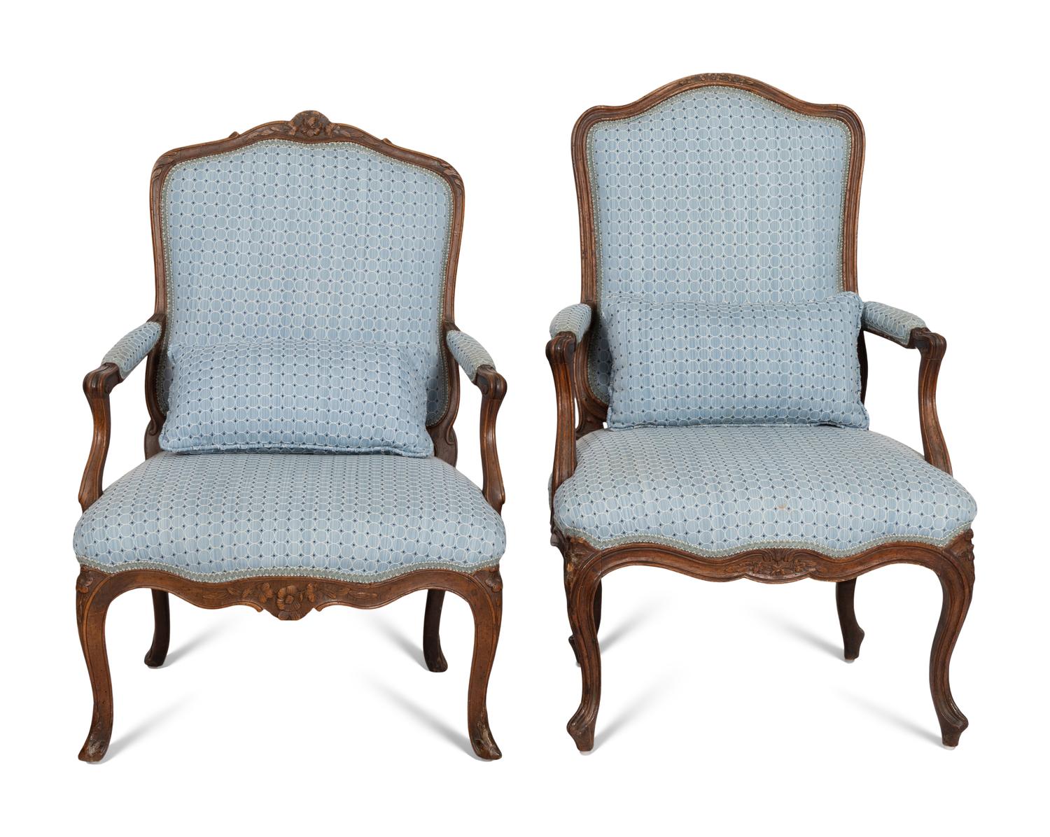 Two Louis XV Style Carved Walnut Fauteuils