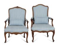 Two Louis XV Style Carved Walnut Fauteuils