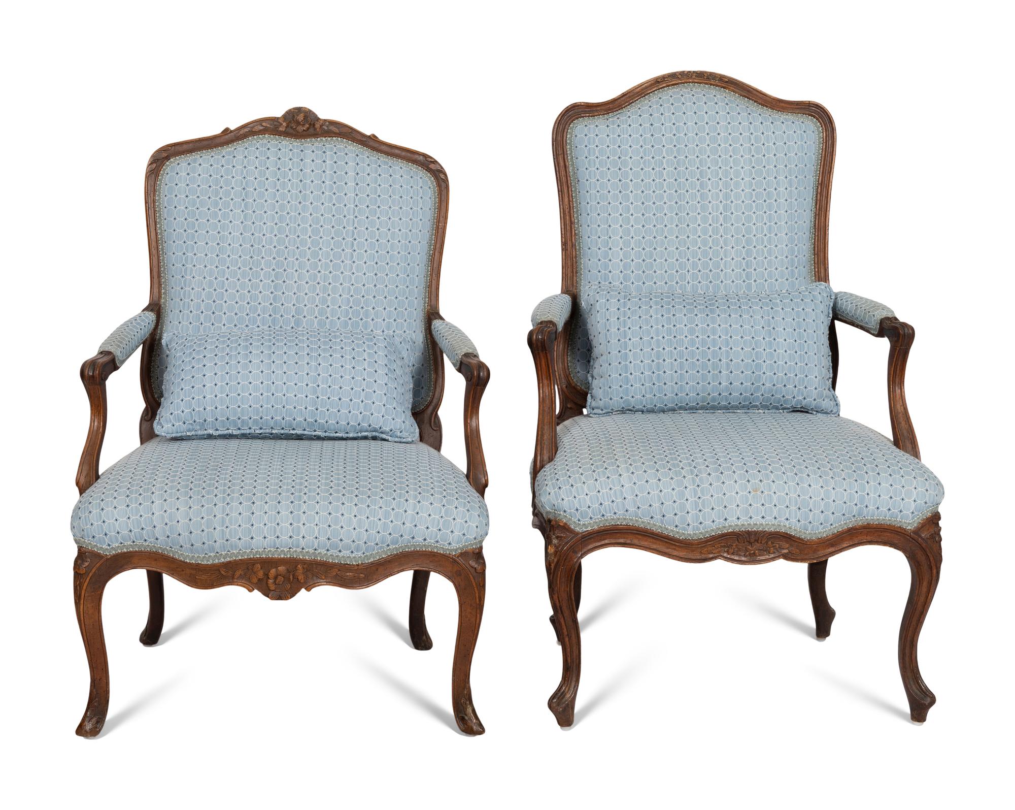 Two Louis XV Style Carved Walnut Fauteuils