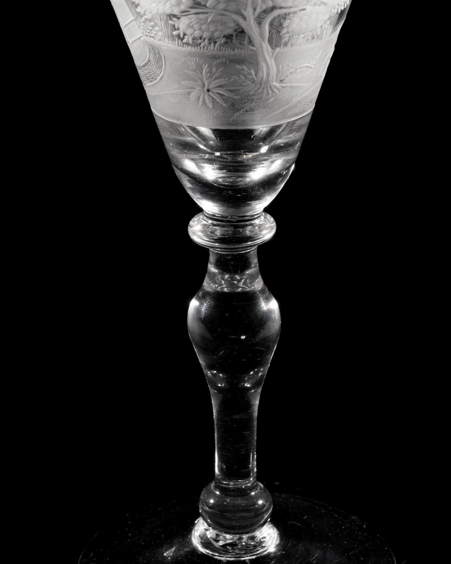A Dutch Engraved Glass Wine Glass