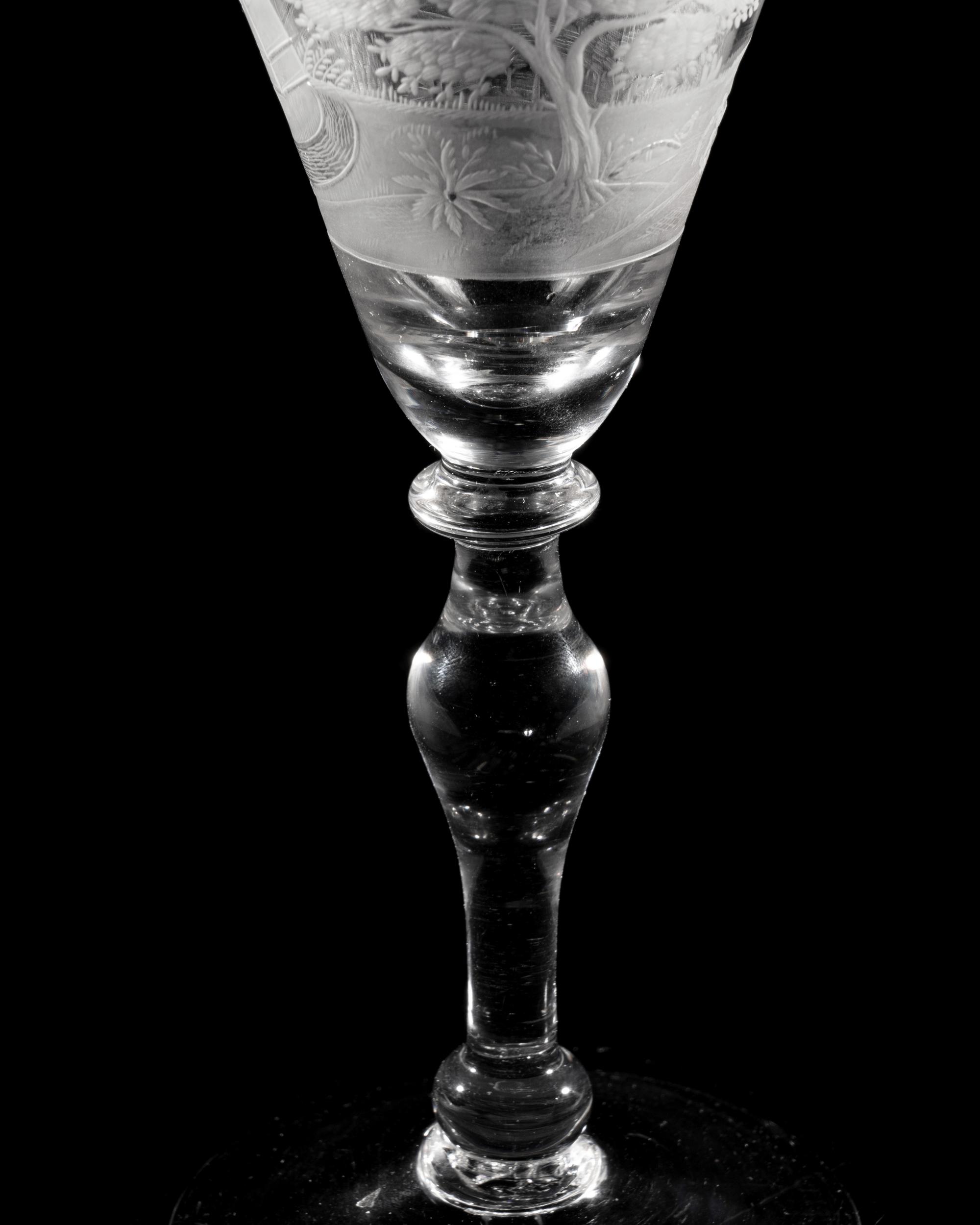 A Dutch Engraved Glass Wine Glass