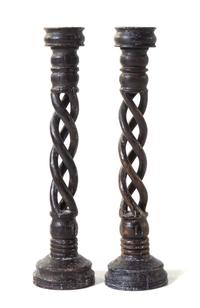 Two Pairs of Carved Barley Twist Candlesticks