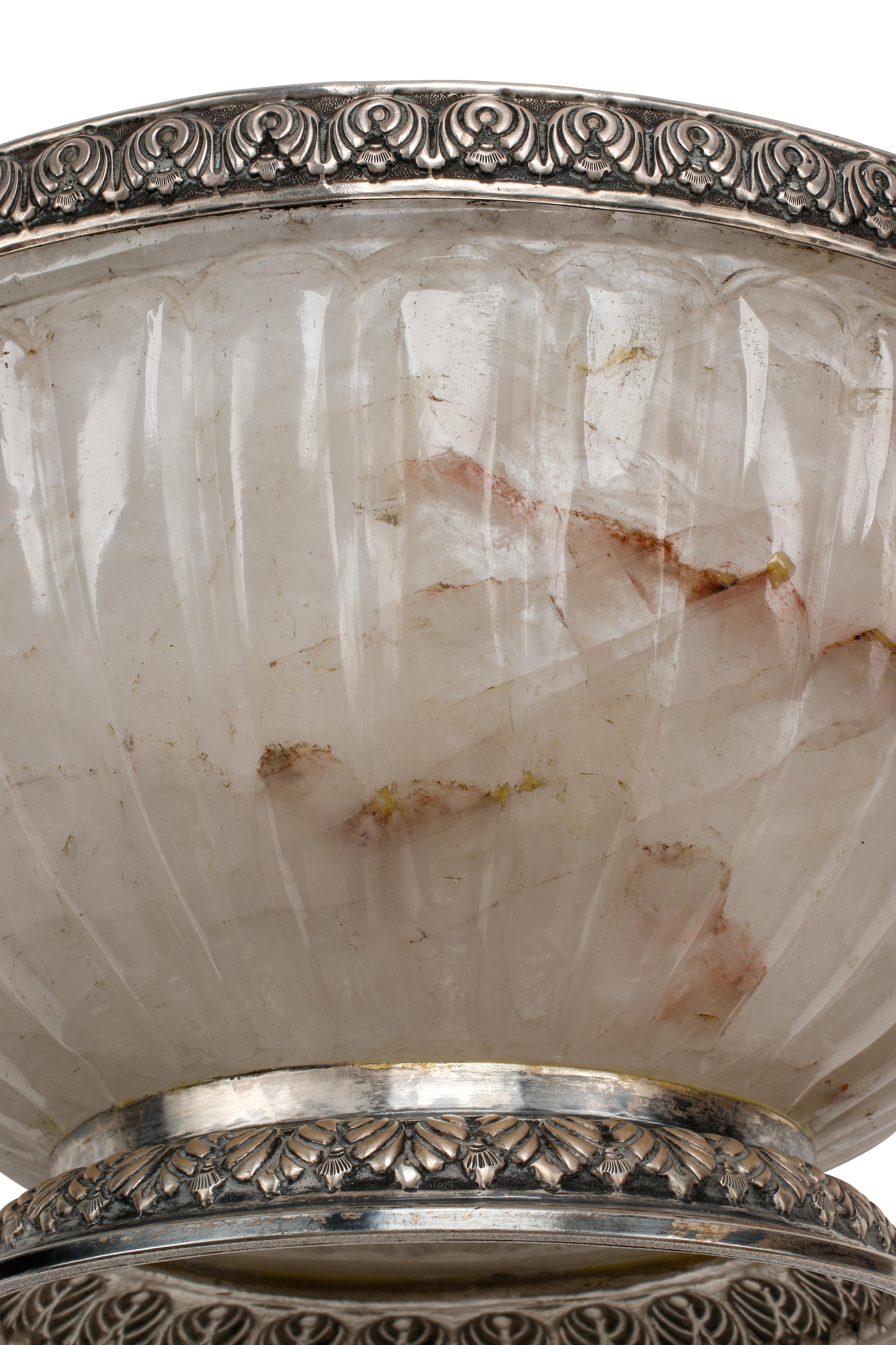 A Fluted Rock Crystal and Silver Mounted Bowl