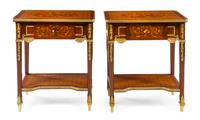 A Pair of Louis XVI Style Gilt Bronze Mounted Side Tables Height 30 3/8 x width 26 1/8 x depth 18 1/4 inches. — 20TH CENTURY