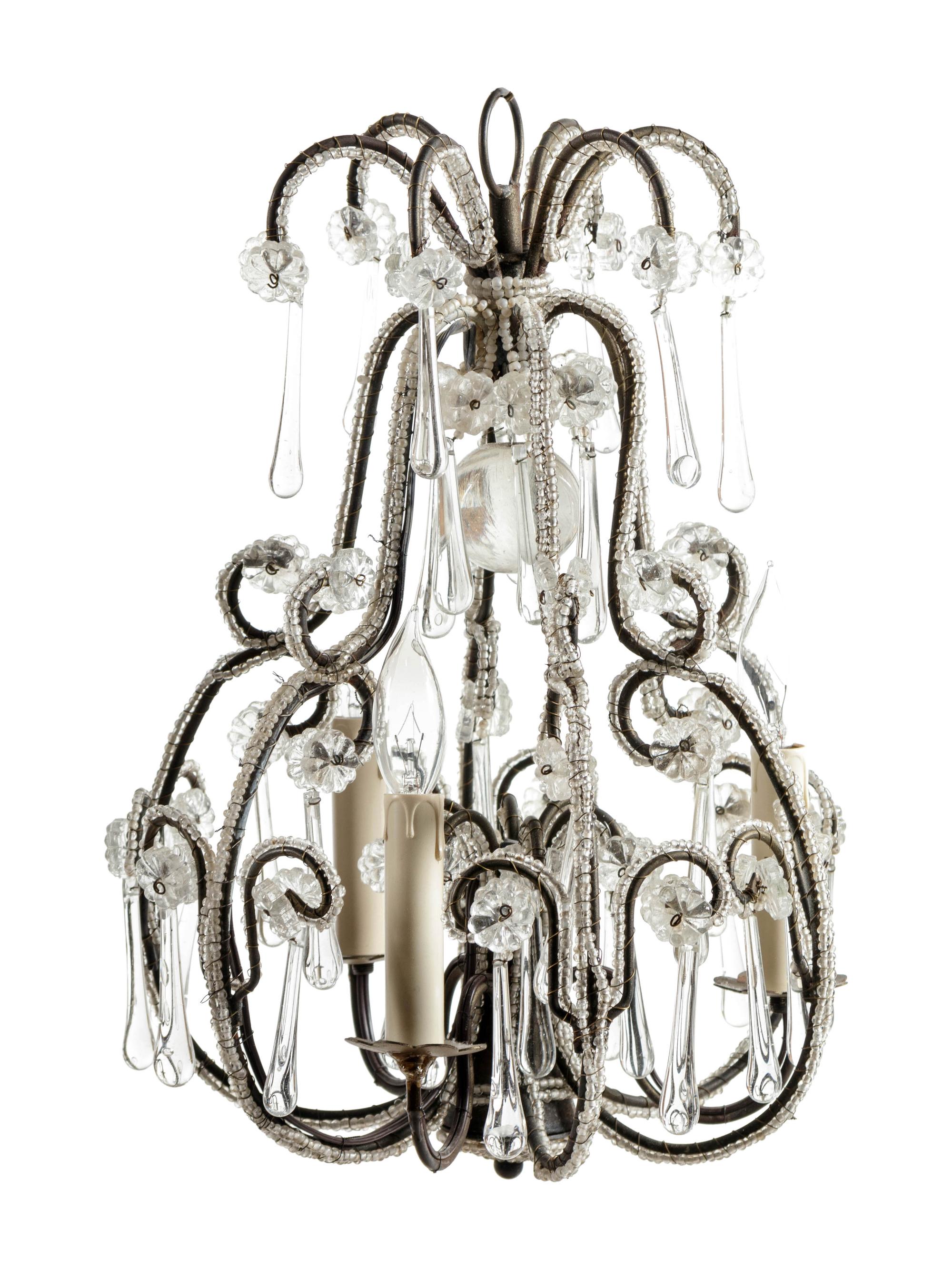 A French Beaded Cast Metal Chandelier in the Style of Maison Baguès