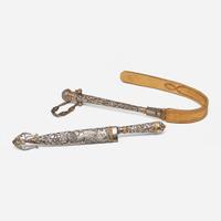 A repoussé silver and gold gaucho knife and flogger Heinrich Böker & Co. Arbolito S.A., Buenos Aires, Argentina, post 1983