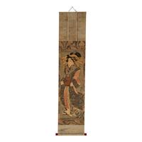 A Japanese Woodblock Print of a Geisha Mounted as a Hanging Scroll, Early 20th Century