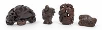 Four Carved Wood Articles Width of largest 3 inches.