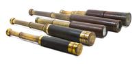 A Group of Five Leather Body Hand Telescopes Length of first 9 3/4 inches (when collapsed).