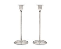 A Pair of Arts & Crafts Sterling Silver Candlesticks