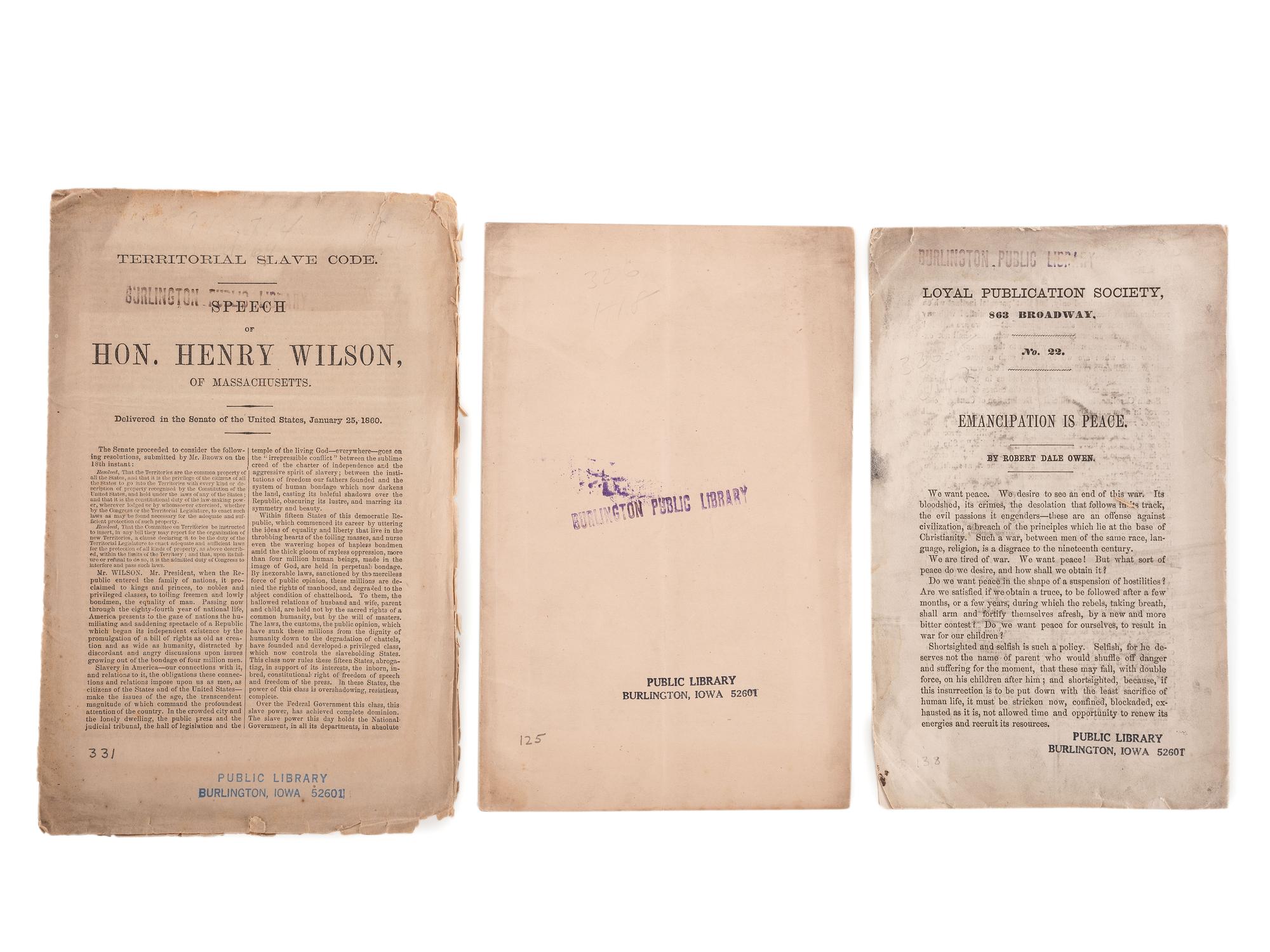 [SLAVERY & ABOLITION]. A group of 14 pamphlets related to Bleeding Kansas including slavery, the Lecompton Constitution, and the Stanton-Lane contest, comprising: