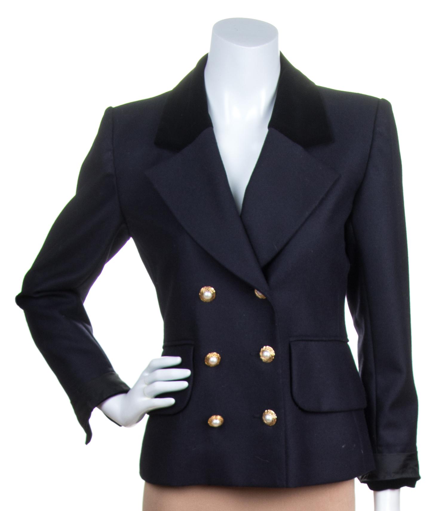 An Yves Saint Laurent Black Wool Double Breasted Jacket, Size 34.