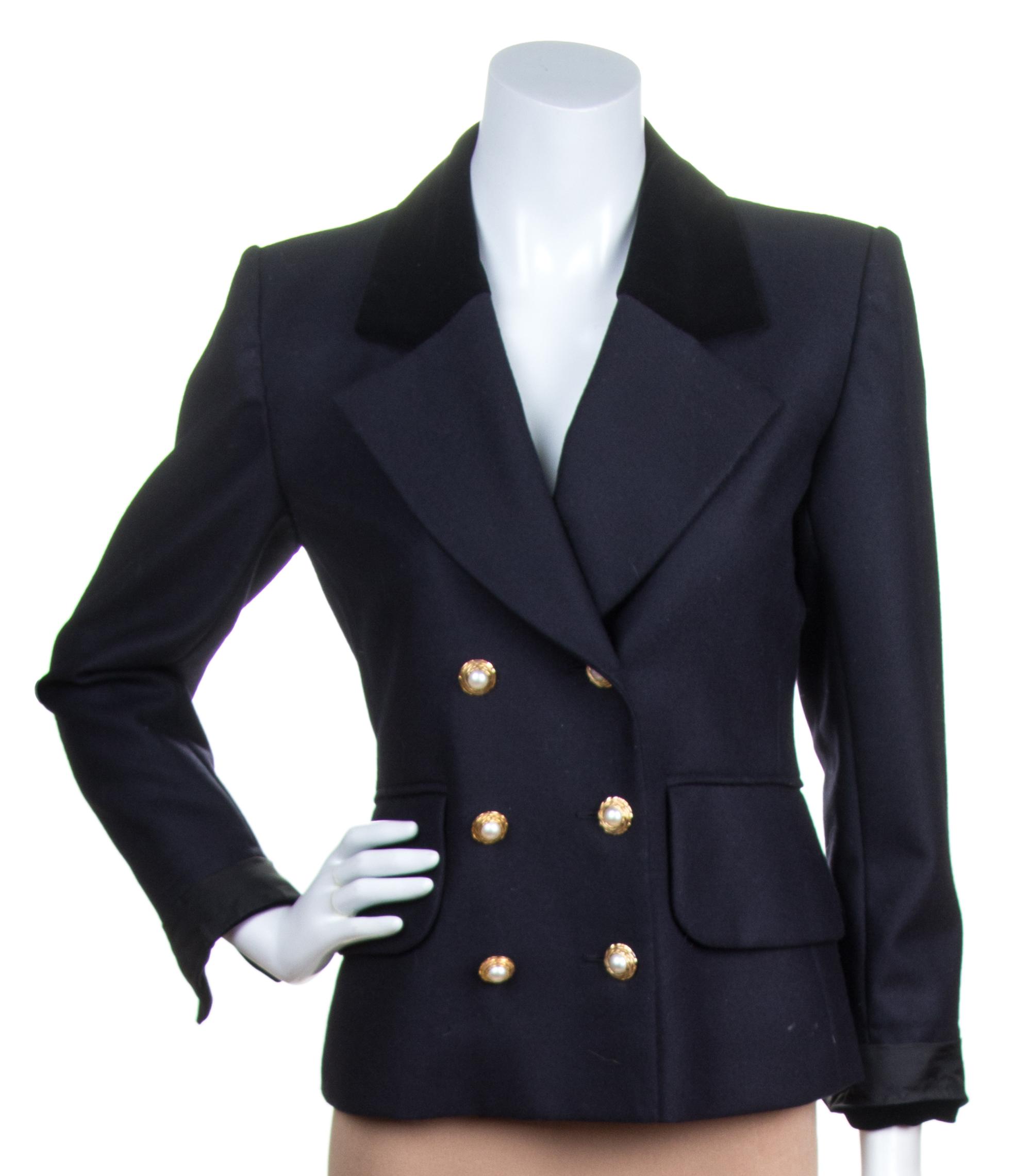 An Yves Saint Laurent Black Wool Double Breasted Jacket, Size 34.