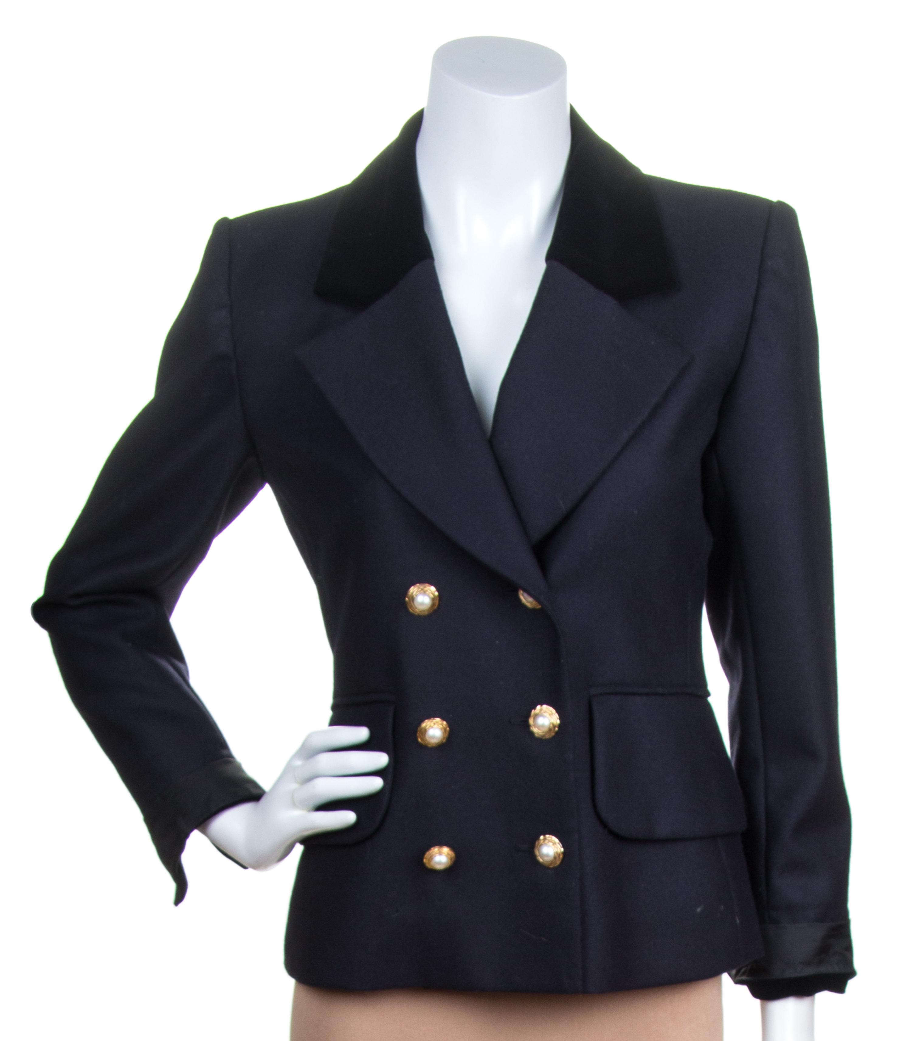 An Yves Saint Laurent Black Wool Double Breasted Jacket, Size 34.
