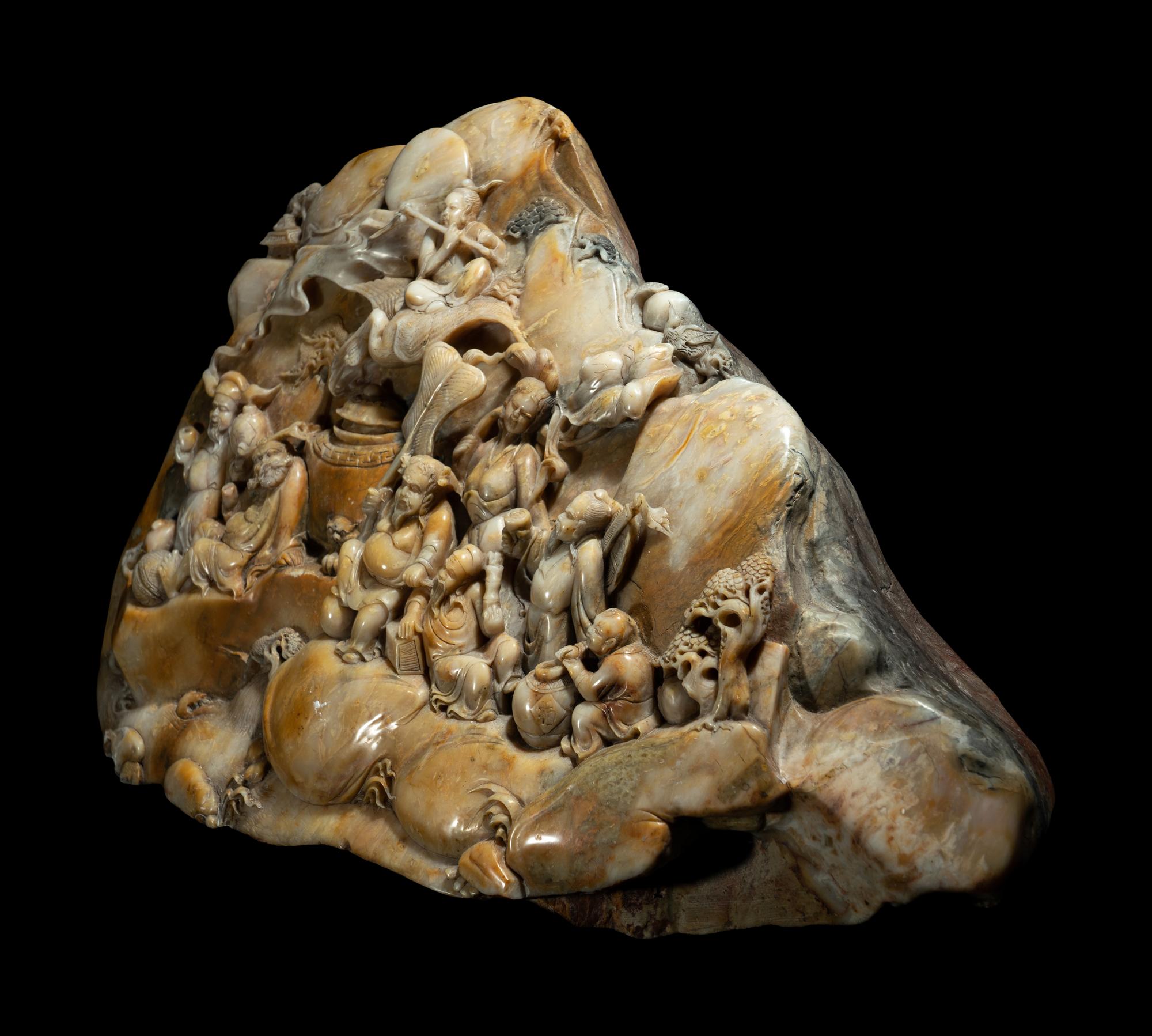 A Large Chinese Carved Hardstone Boulder