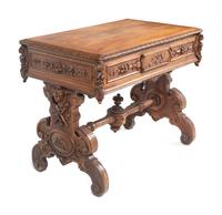A Swiss Cylinder Music Box in a Carved Walnut Case and Stand