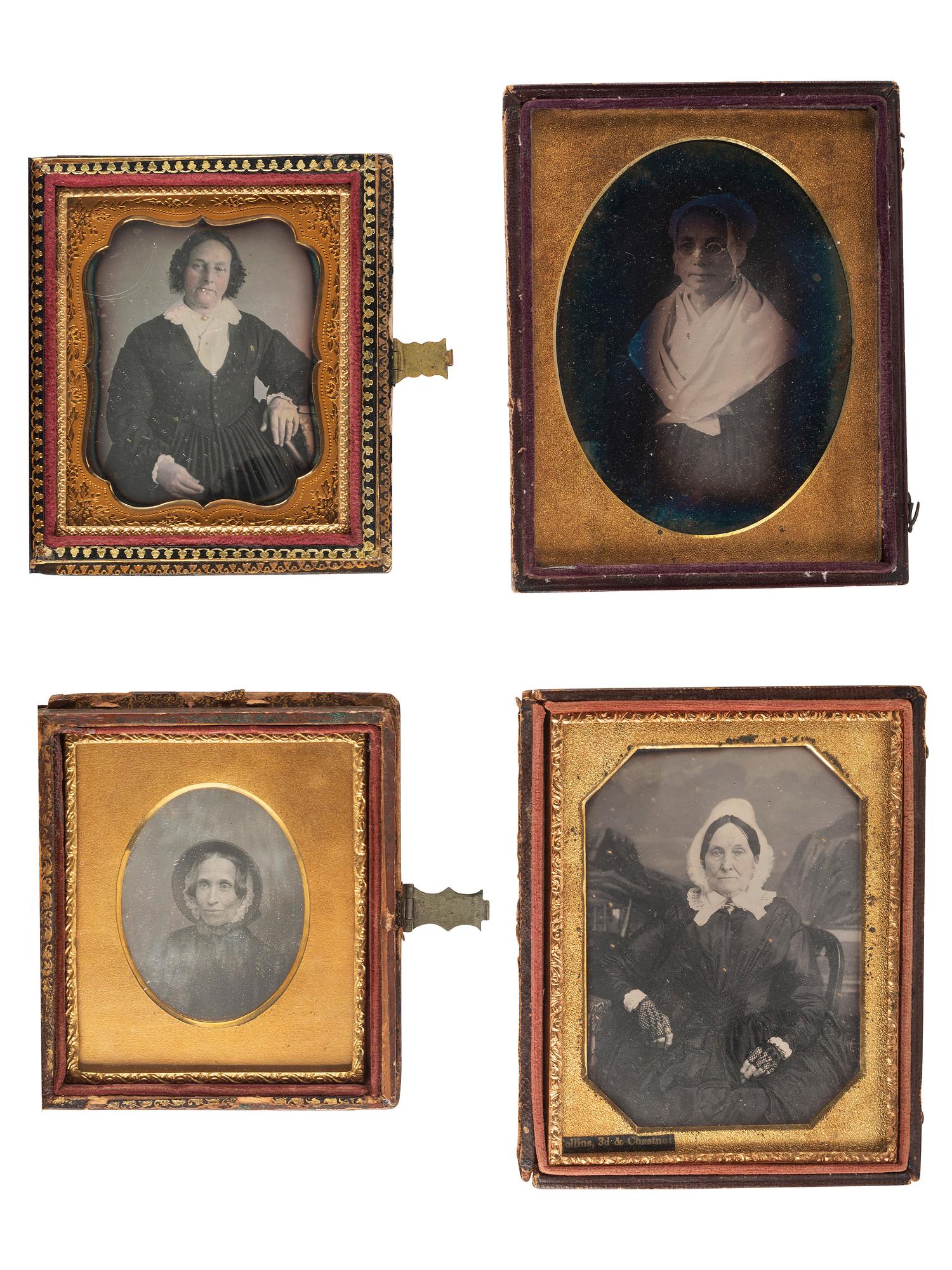 [EARLY PHOTOGRAPHY]. A collection of 19 daguerreotypes, ambrotypes, and tintypes of older women, including: