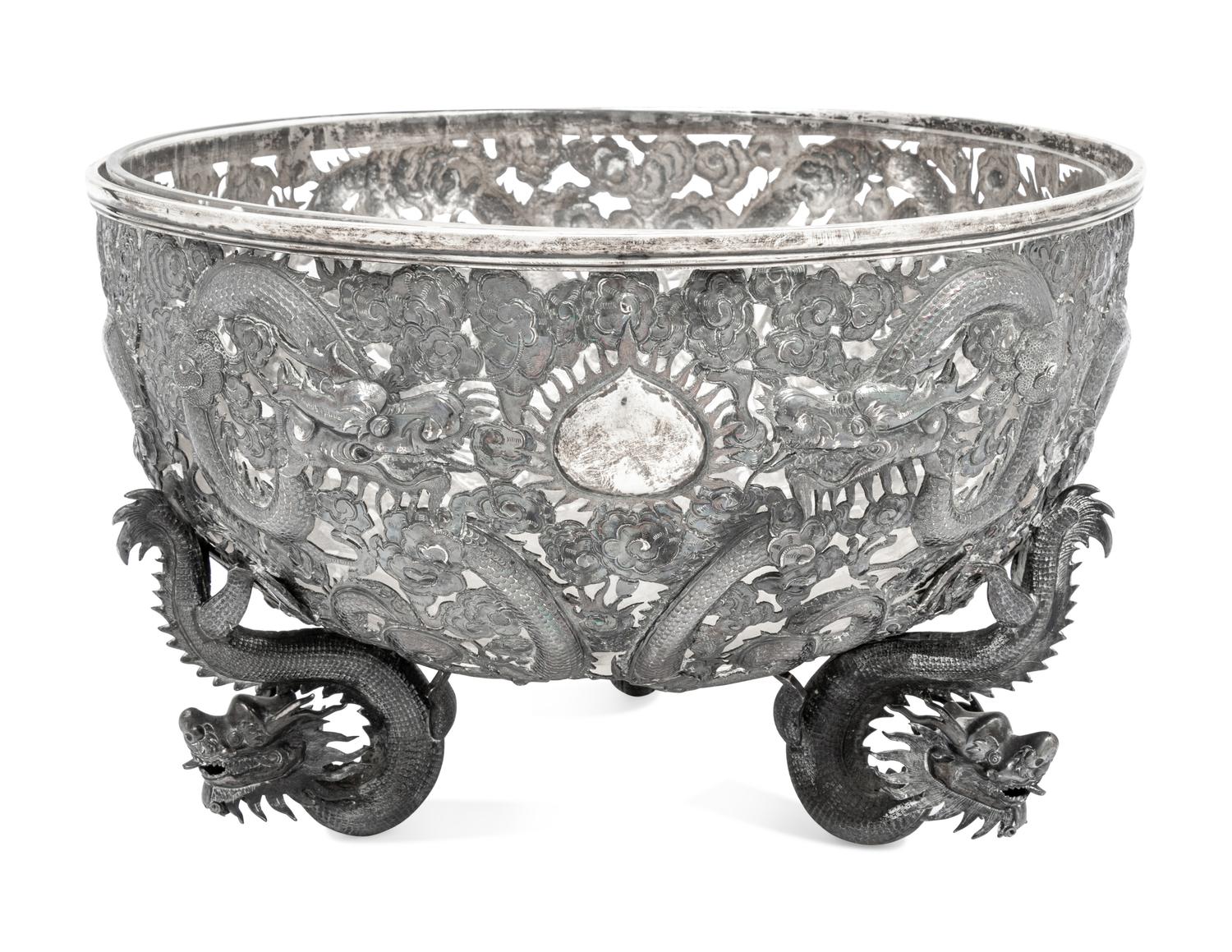 A Chinese Export Silver Punch Bowl