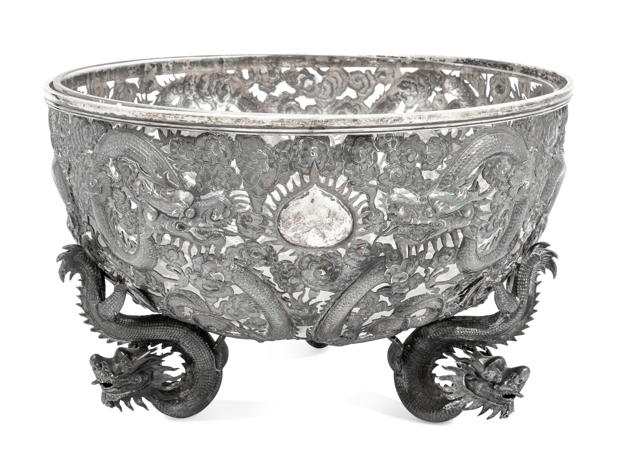 A Chinese Export Silver Punch Bowl