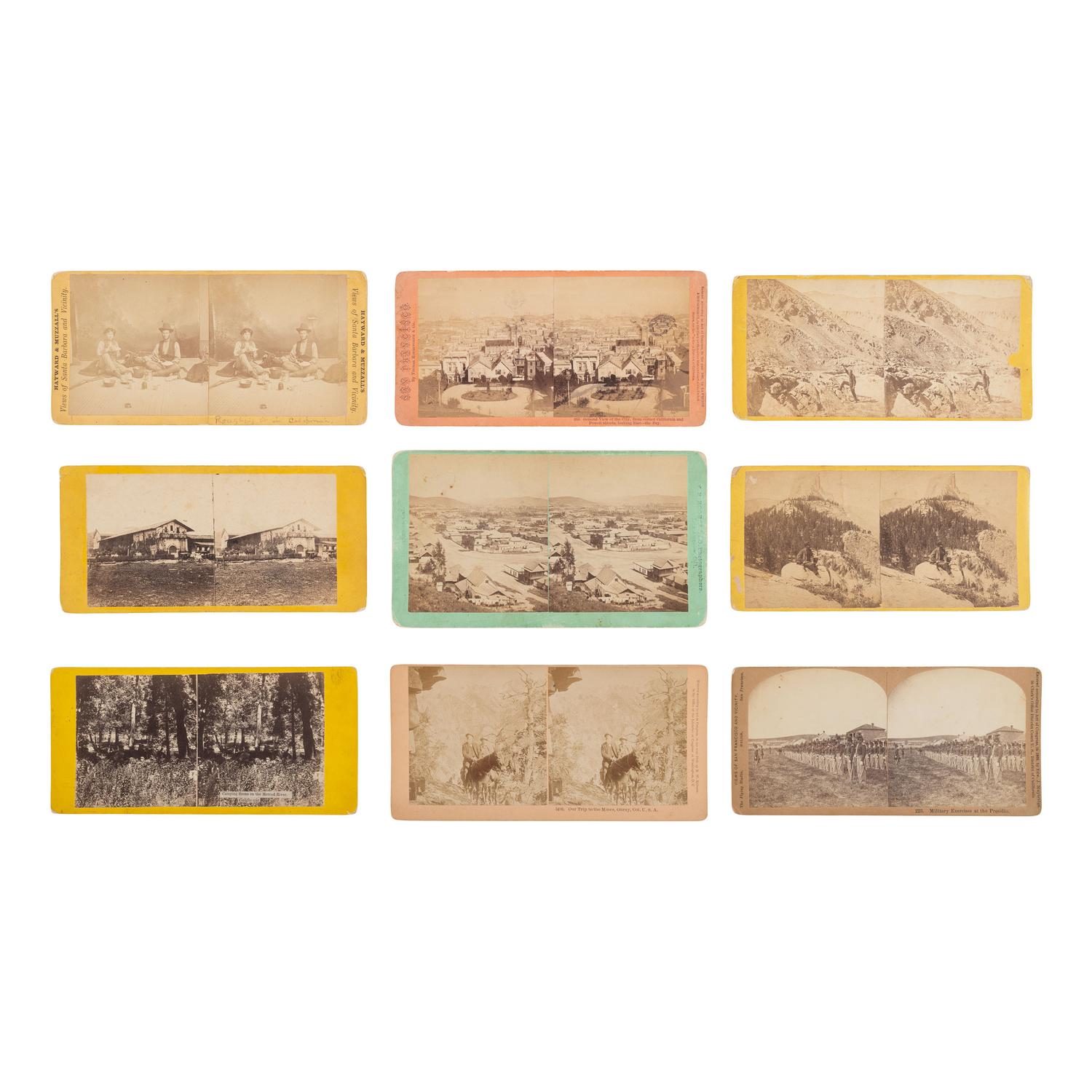 [Western Americana] Group of 9 Stereoviews of Mining, City, and Landscape scenes, incl. Views of T.C. Roche.