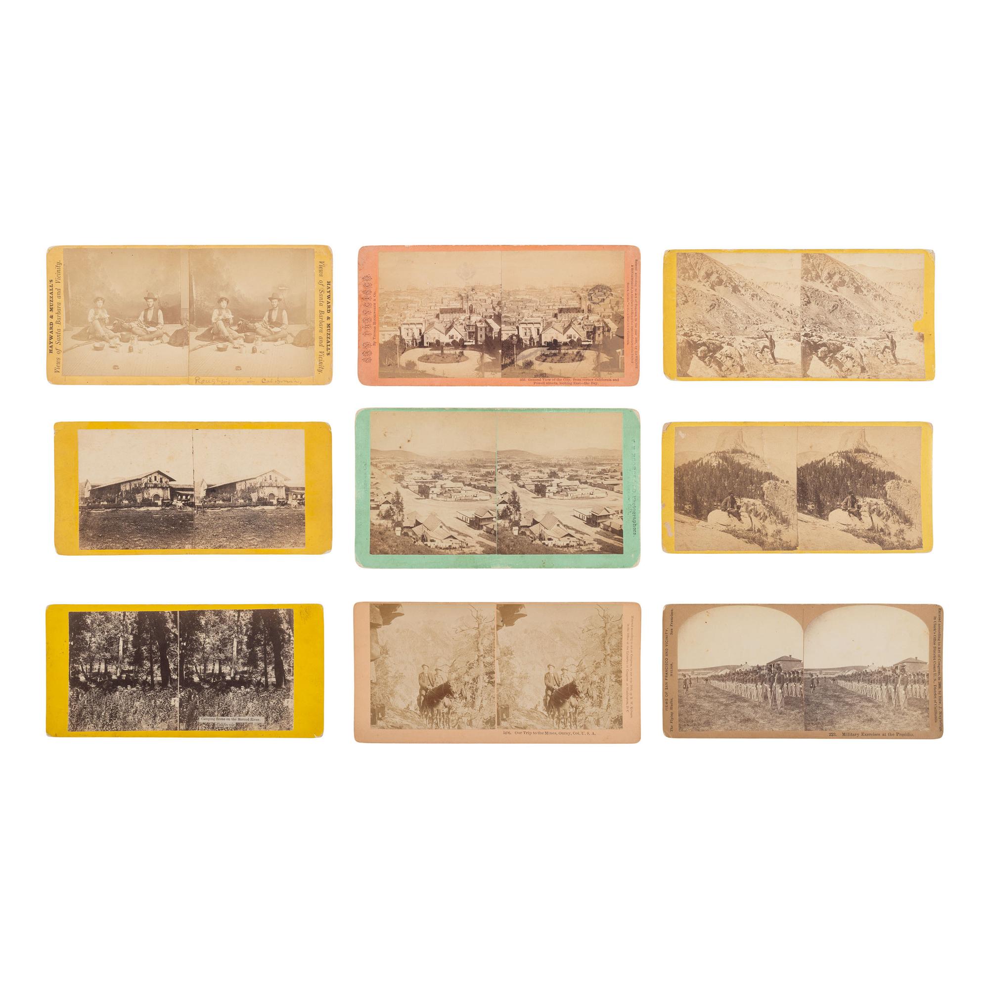 [Western Americana] Group of 9 Stereoviews of Mining, City, and Landscape scenes, incl. Views of T.C. Roche.