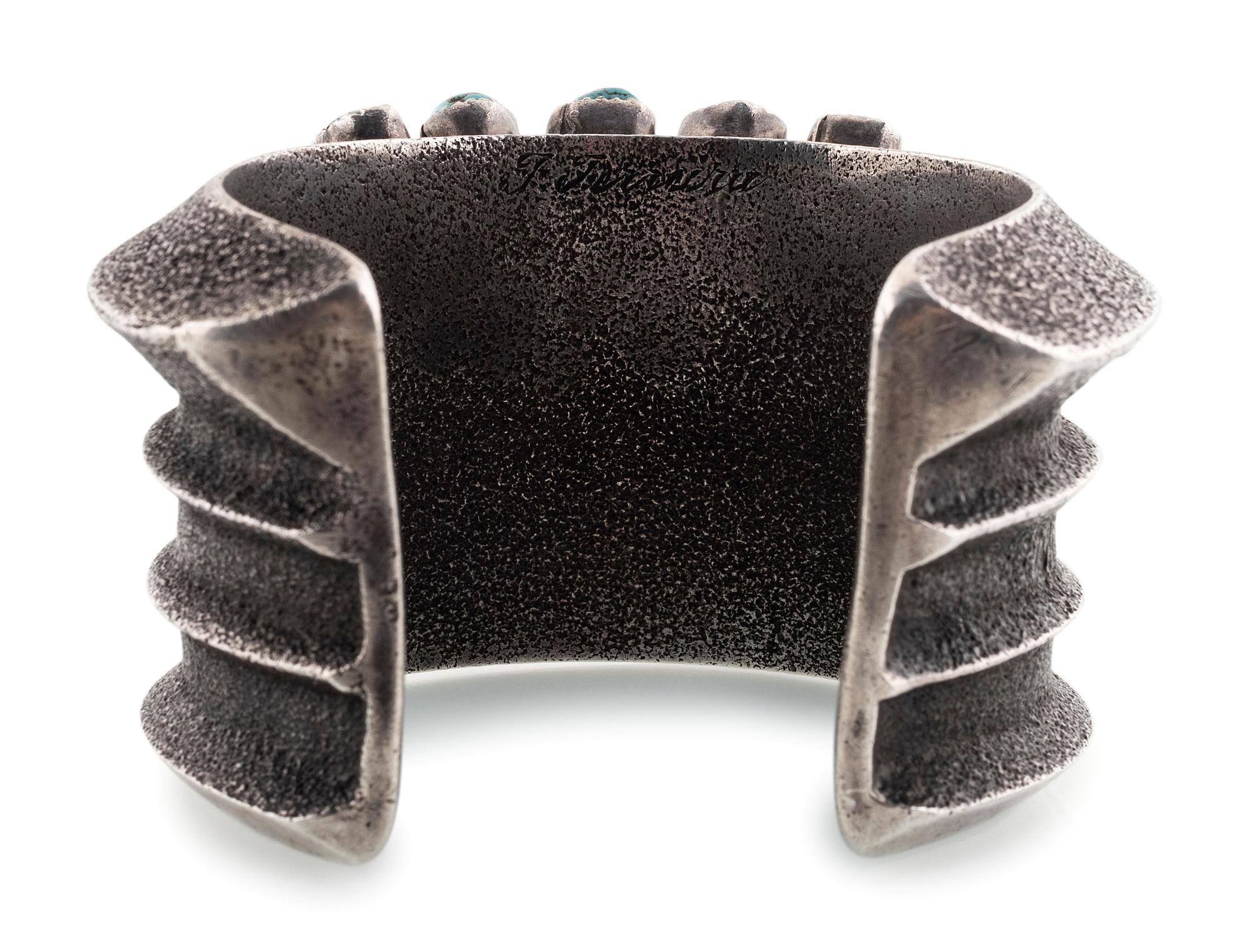 Navajo Heavy Tufa Cast Silver and Turquoise Cuff Bracelet