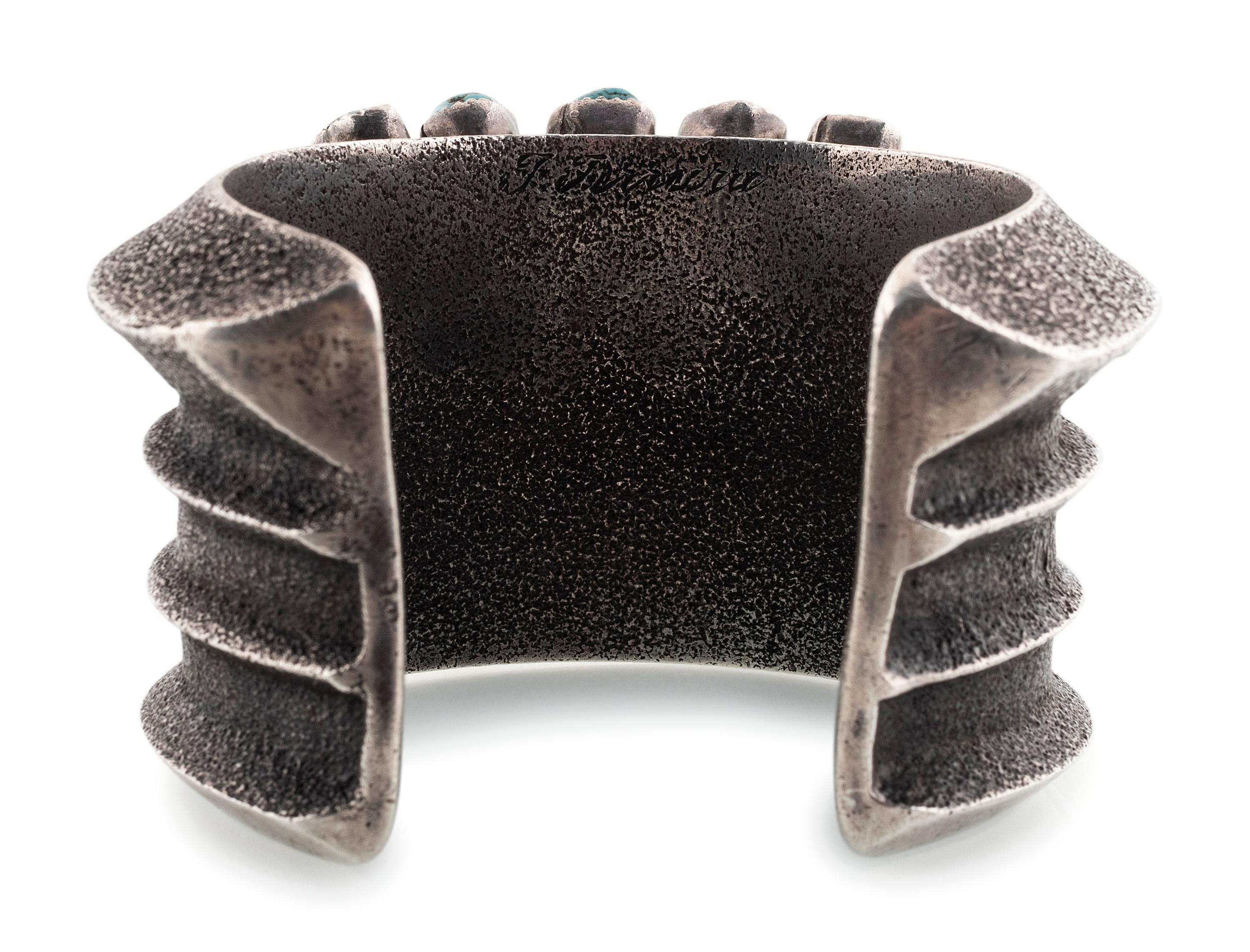 Navajo Heavy Tufa Cast Silver and Turquoise Cuff Bracelet