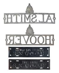 [POLITICS]. A group of 4 campaign license plates and license plate attachments promoting Herbert Hoover and Al Smith.