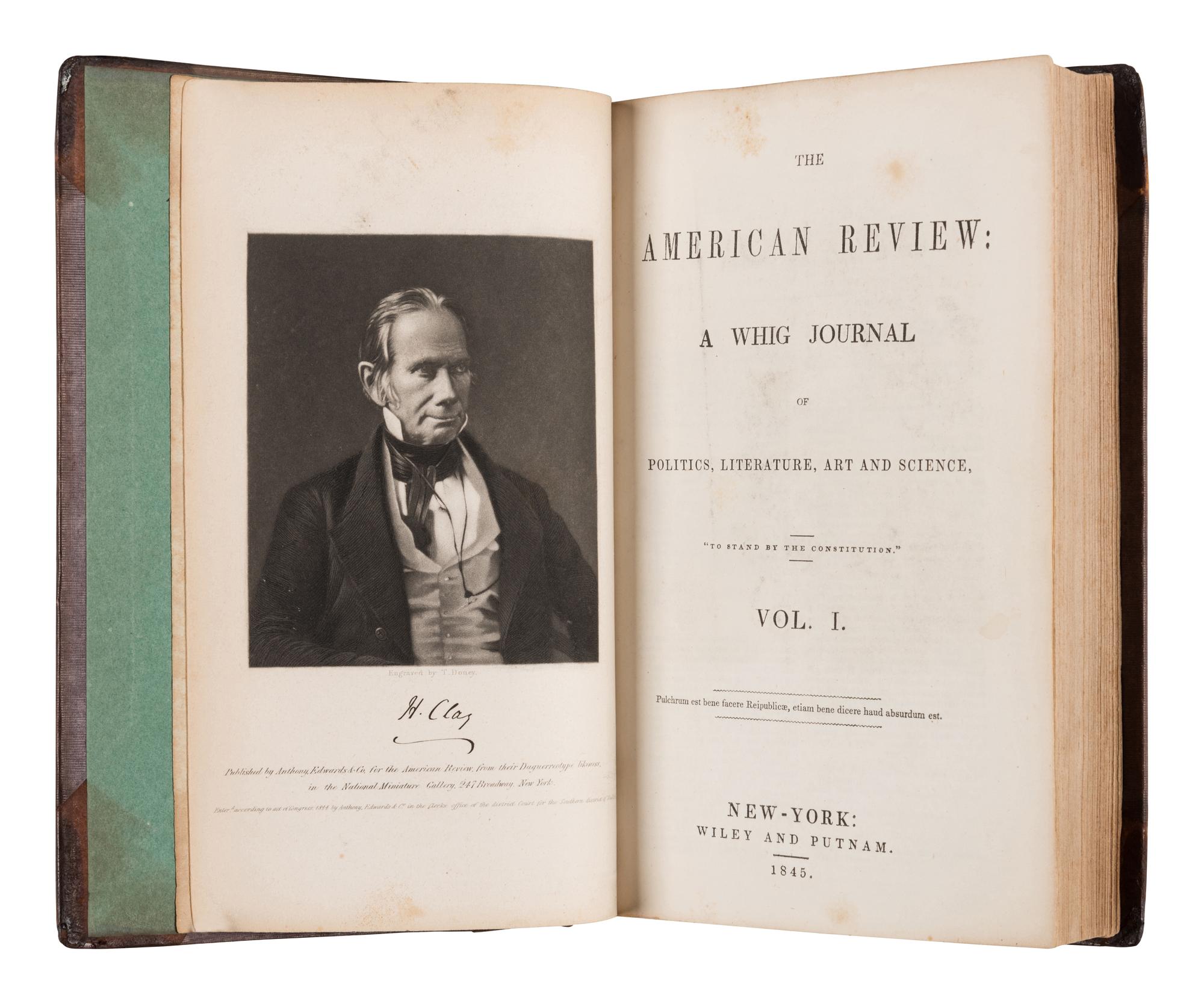 POE, Edgar Allan (1809-1849). "The Raven" in: The American Review: A Whig Journal. Vol. I, Nos. 1-6. New York: Wiley & Putnam, 1845.