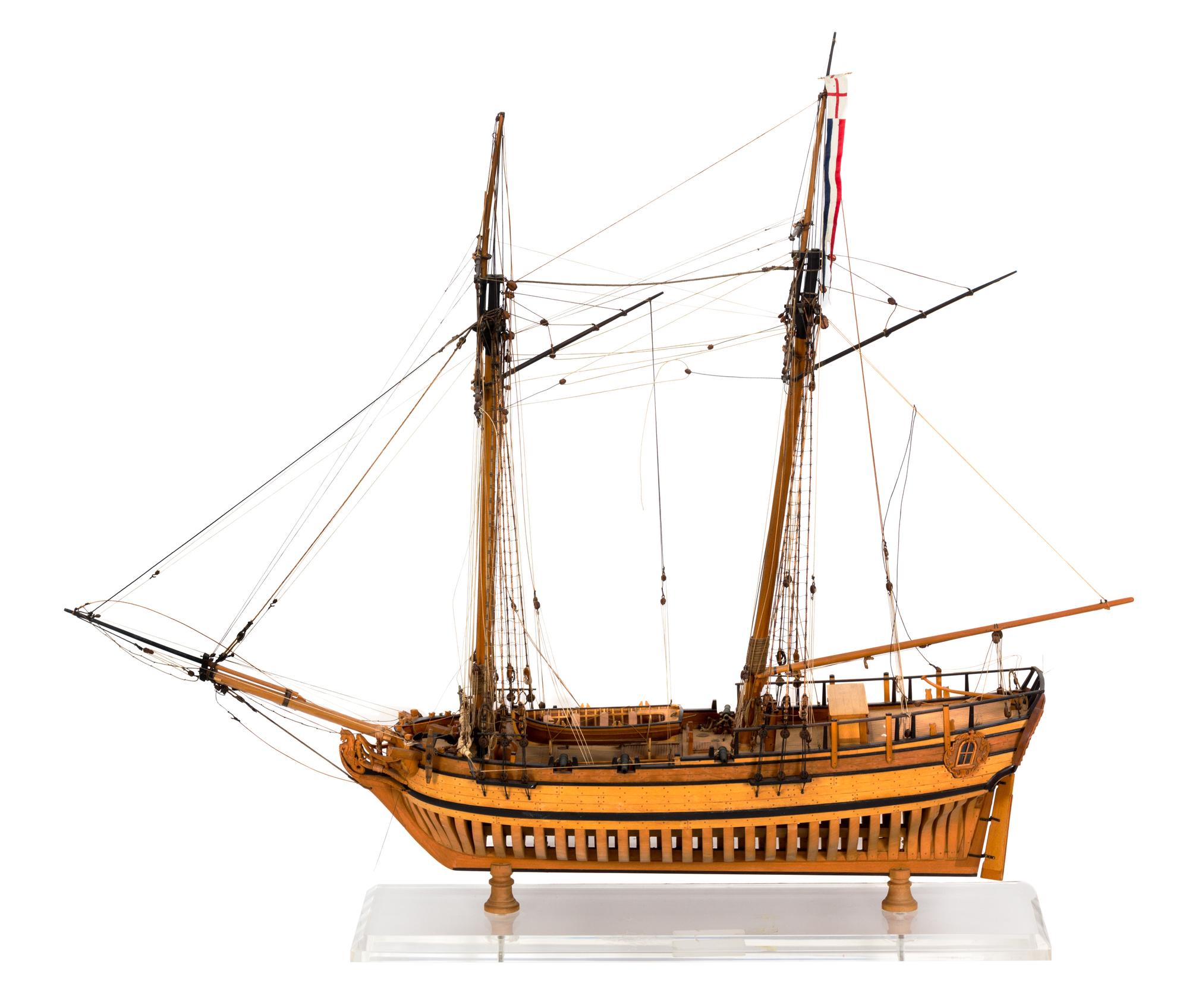 A Two-Masted Wood Model of a Ship Height 30 inches.