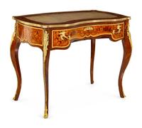 A Louis XV Style Gilt Bronze Mounted Marquetry Bureau Plat