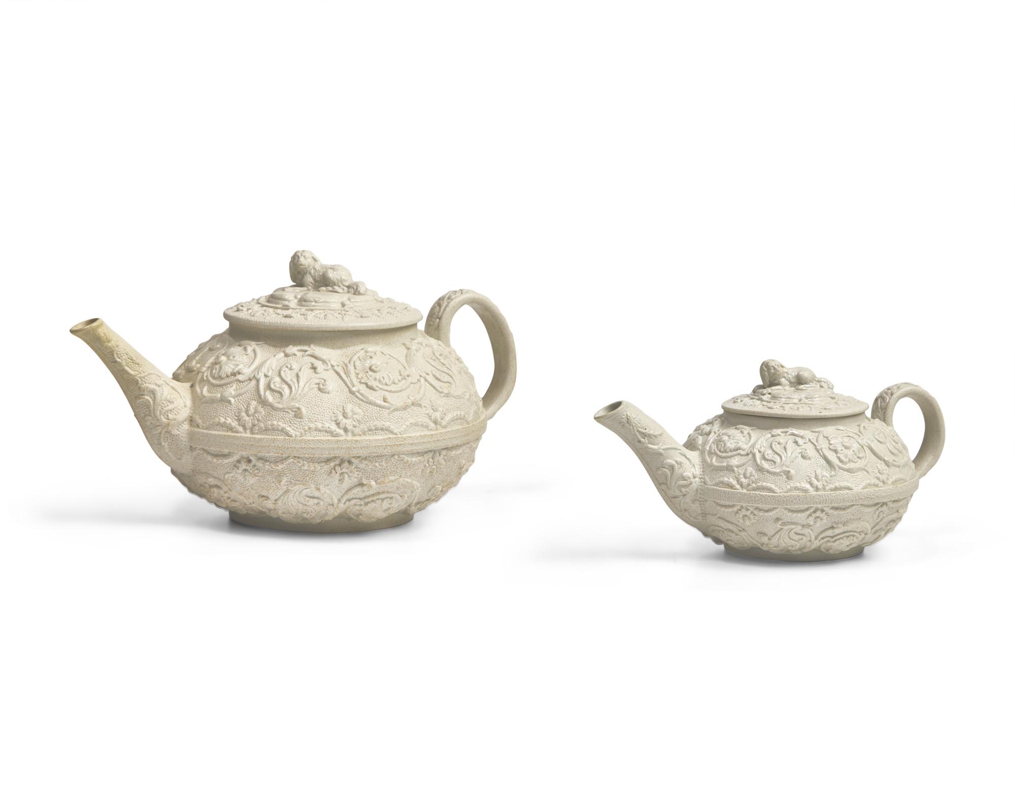 Two Wedgwood Smear-Glazed Stoneware Teapots