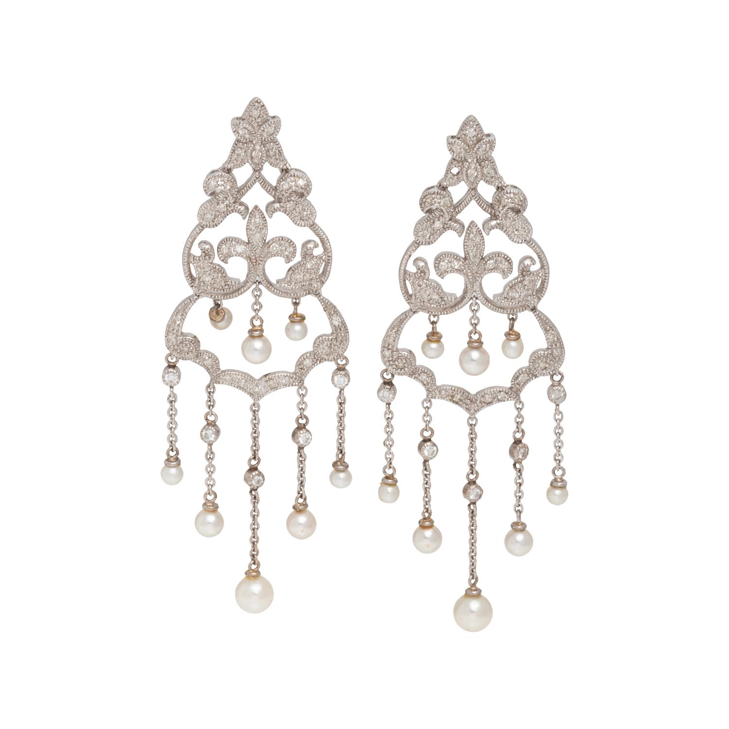 PENNY PREVILLE, DIAMOND AND CULTURED PEARL EARRINGS