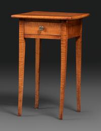 A Federal Tiger Maple One-Drawer Work Table