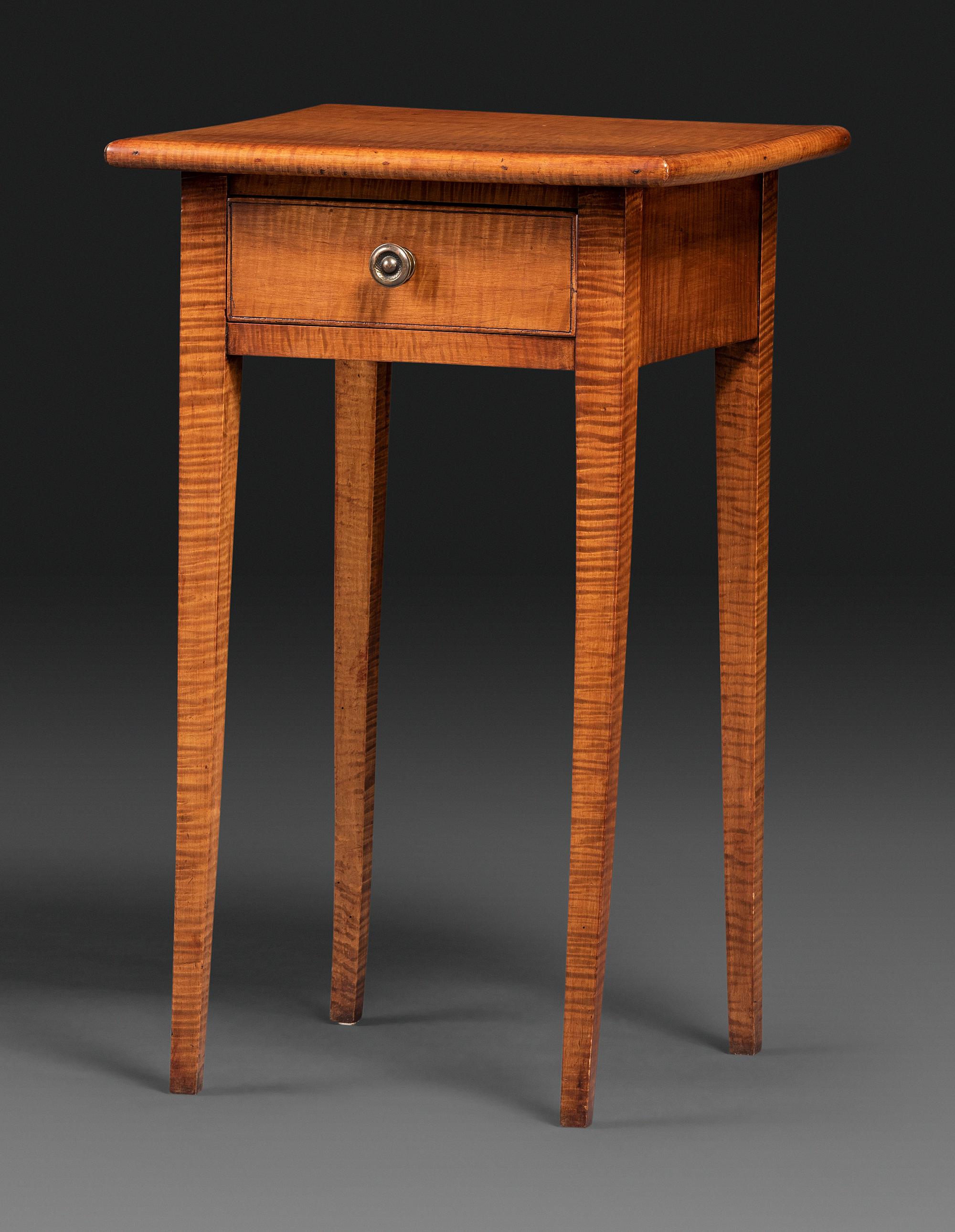 A Federal Tiger Maple One-Drawer Work Table