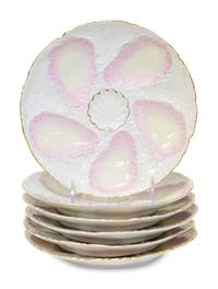 A Set of Six French Porcelain Oyster Plates