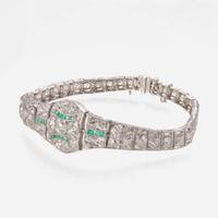 An Art Deco Platinum, Emerald, and Diamond Bracelet