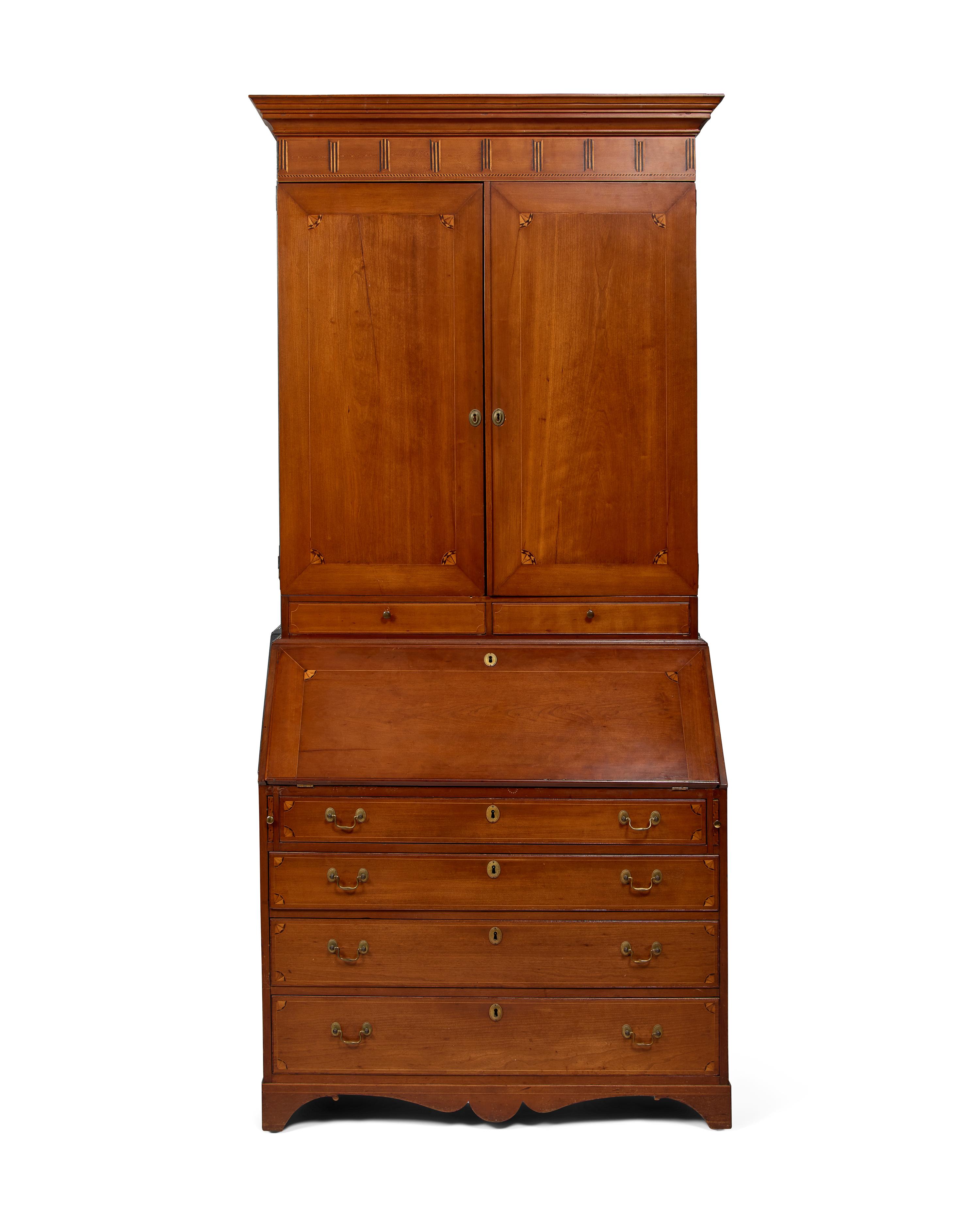 A Federal Inlaid Cherry Secretary Bookcase