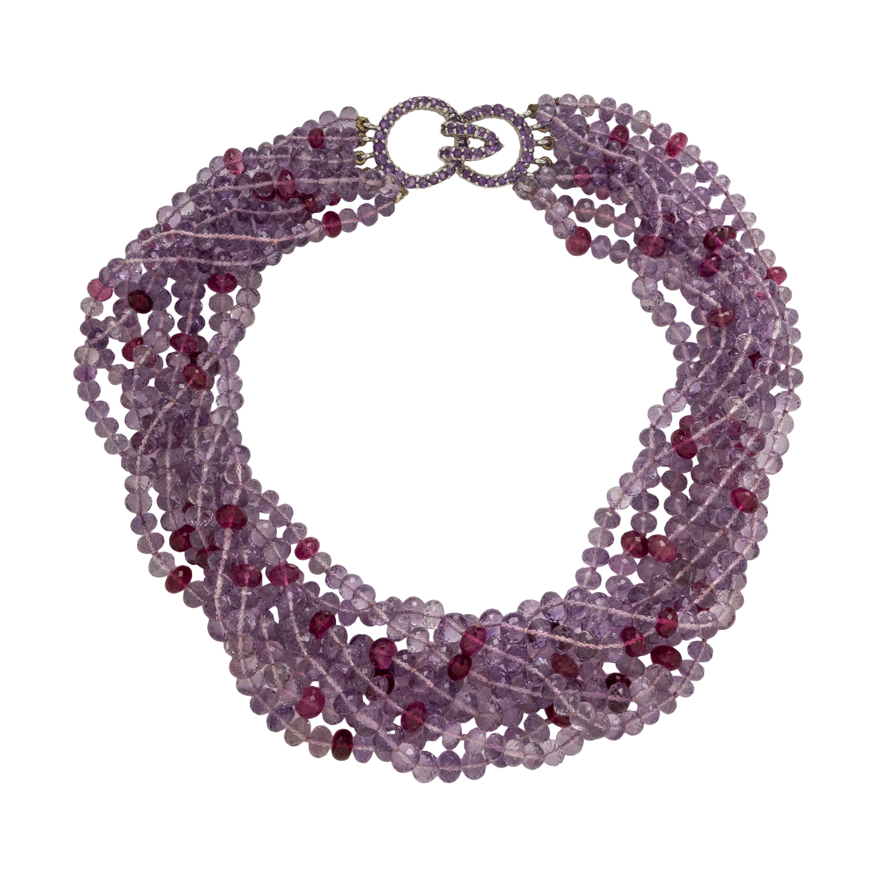 Mish, Amethyst, Tourmaline, and White Gold Bead Necklace