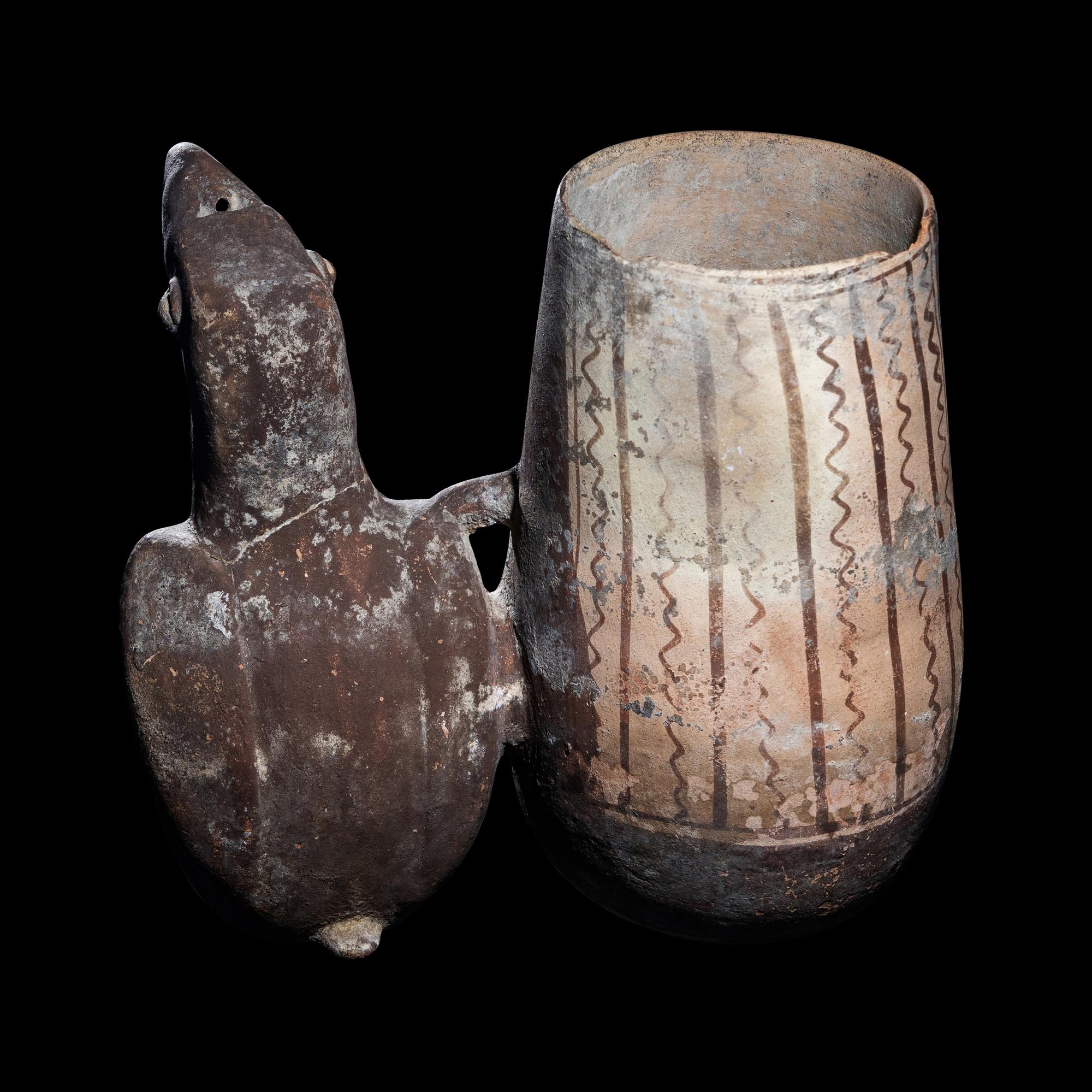 A Chancay Bichrome Bird Effigy Vessel