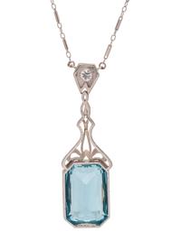 ANTIQUE, AQUAMARINE AND DIAMOND NECKLACE