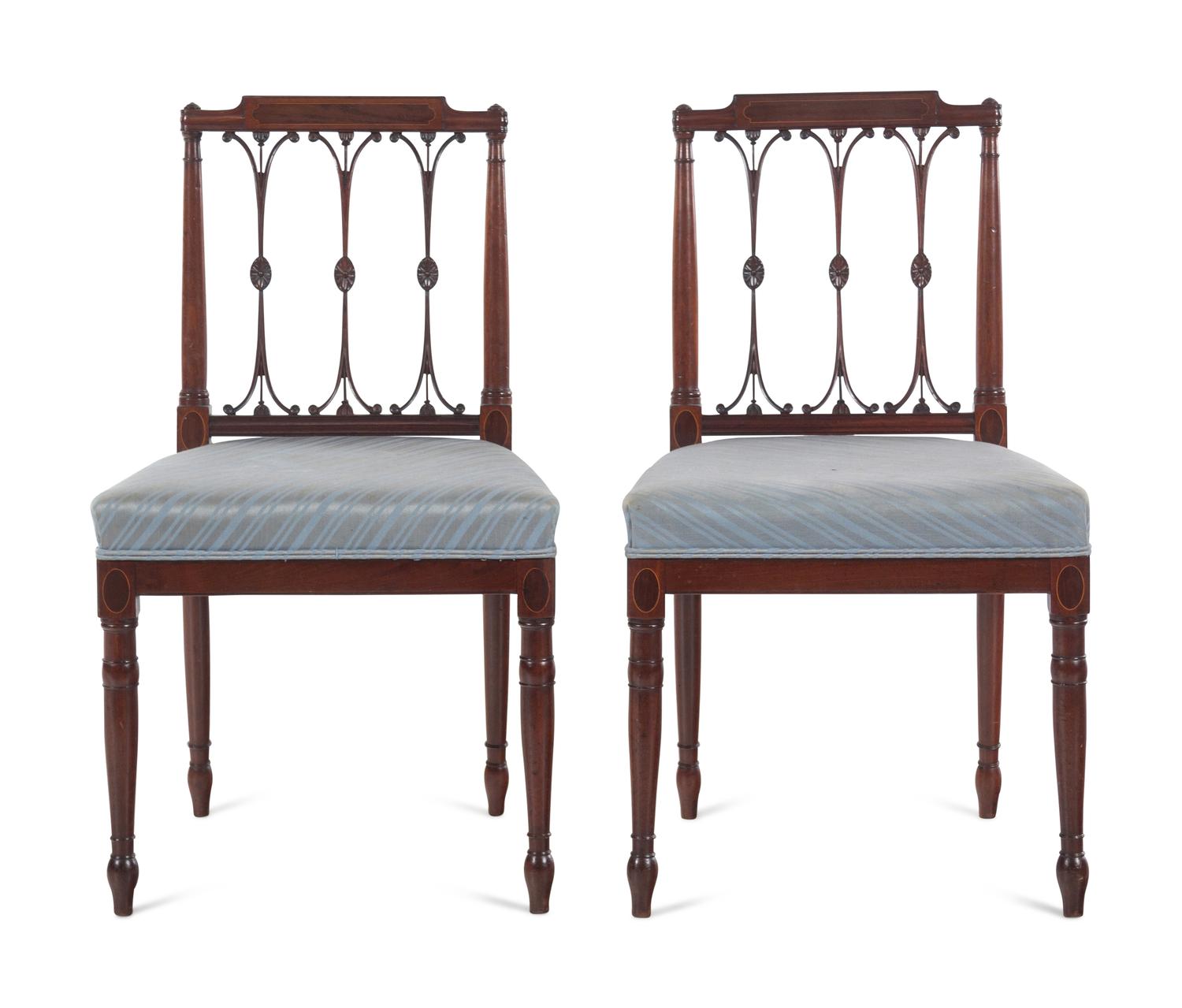 A Pair of Federal Inlaid Mahogany Side Chairs