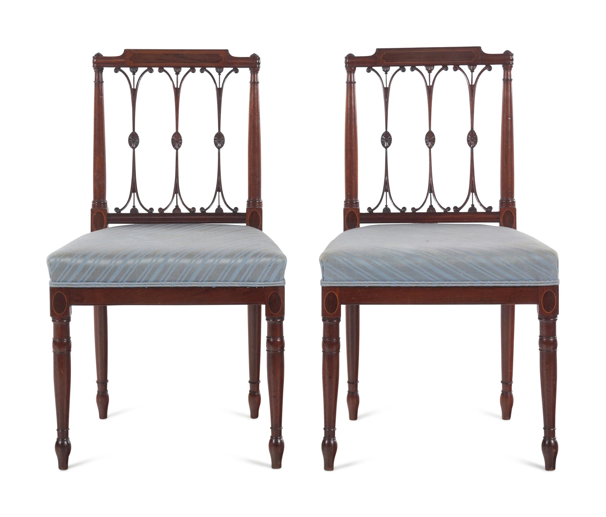 A Pair of Federal Inlaid Mahogany Side Chairs