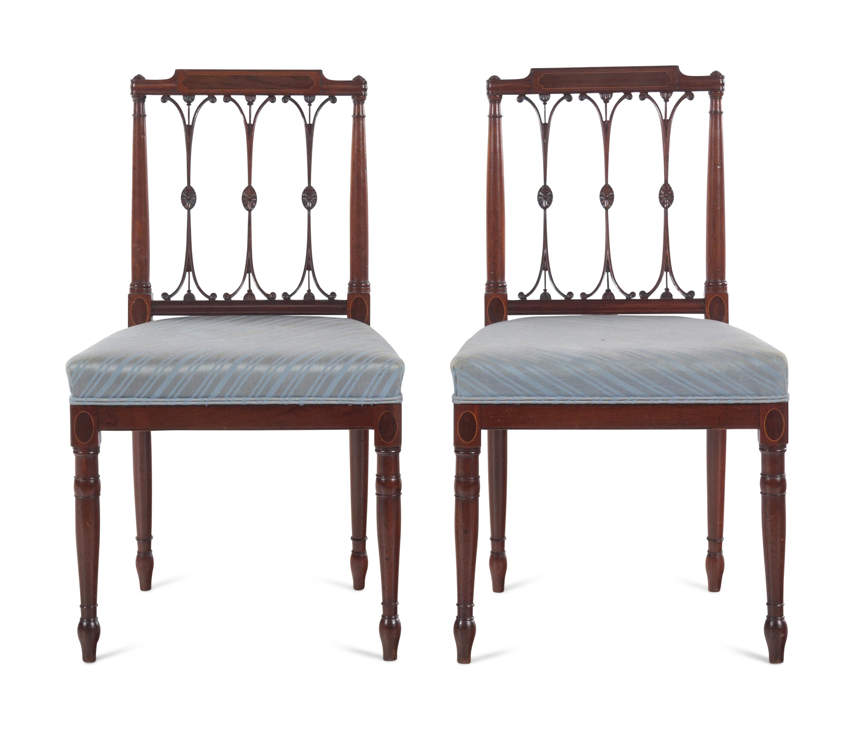 A Pair of Federal Inlaid Mahogany Side Chairs