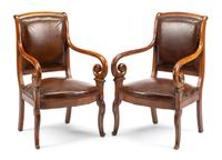 A Pair of Louis Philippe Walnut Fauteuils Height 34 3/4 inches. — 19TH CENTURY