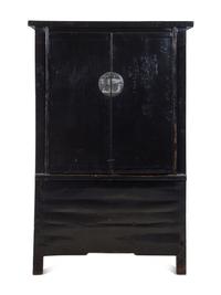 A Chinese Black Lacquered Elm Cabinet