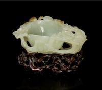 A Chinese Jade Floriform Libation Cup 17TH/18TH CENTURY Width of jade 4 1/8 x height with stand 2 1/4 inches. — 17TH/18TH CENTURY