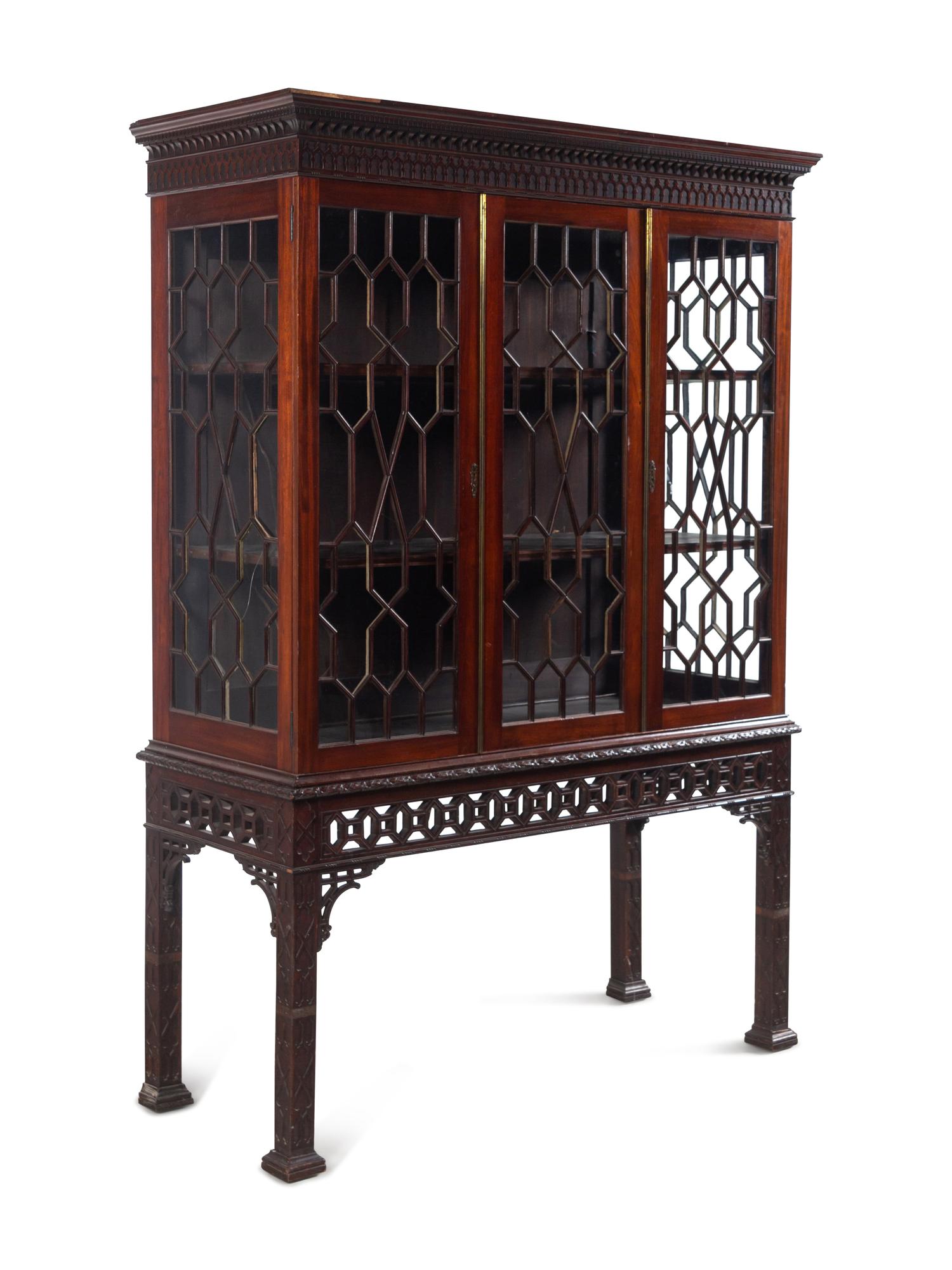 A Chinese Chippendale Style Mahogany Vitrine Cabinet