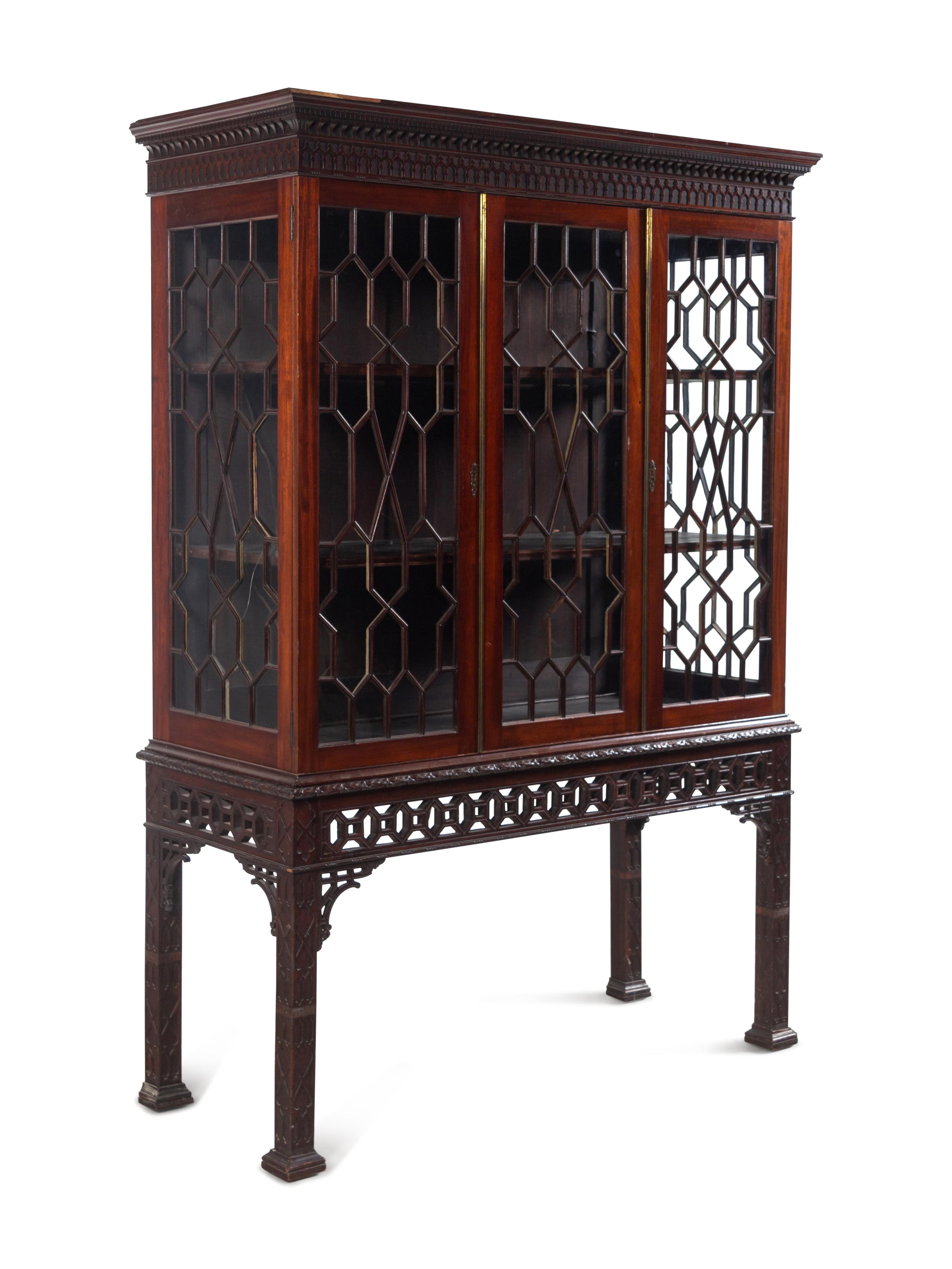 A Chinese Chippendale Style Mahogany Vitrine Cabinet